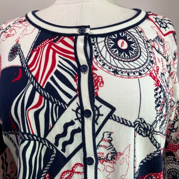 Talbots Printed Sea Map Cardigan Sweater Button Front Long Sleeve Career Sz M - Picture 5 of 8